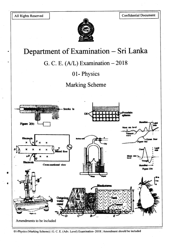 Official G.C.E. 2018 A/L Physics Answer Sheet English Medium PDF