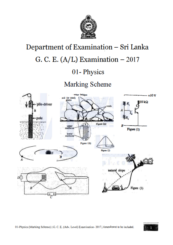 Official G.C.E. 2017 A/L Physics Answer Sheet English Medium PDF