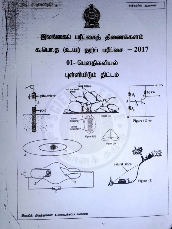 Official G.C.E. 2017 A/L Physics Answer Sheet Tamil Medium PDF