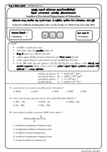 Grade 12 Chemistry 3rd Term Test Paper 2019 | Southern Province