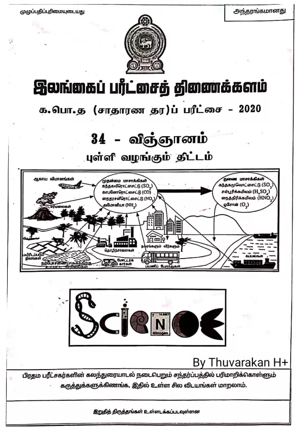 2020 O/L Science Marking Scheme | Tamil Medium