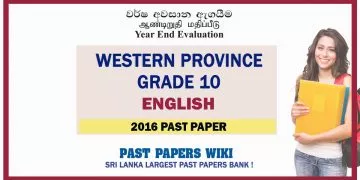 Western Province Grade 10 English Third Term Paper 2016 – English Medium