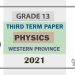 Western Province Physics 3rd Term Test paper 2021- Grade 13 English Medium