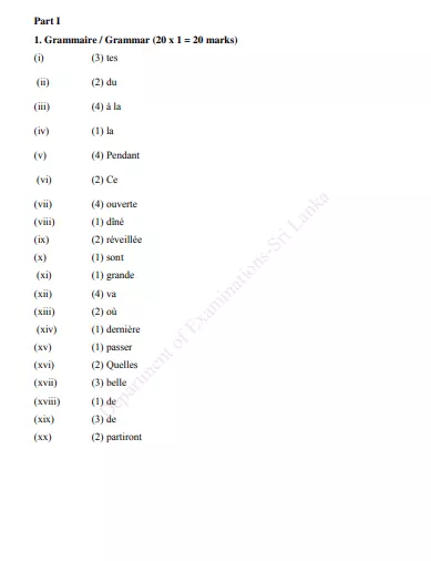 2020 O/L French Marking Scheme