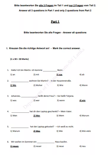 2020 O/L German Marking Scheme