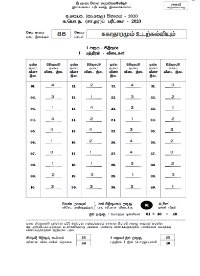 2020 O/L Health And Physical Education Marking Scheme | Tamil Medium