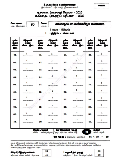 2020 O/L Information And Communication Technology Marking Scheme | Sinhala Medium