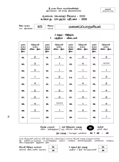 2020 O/L Home Economics Marking Scheme | Tamil Medium