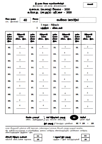 2020 O/L Music Marking Scheme | Sinhala Medium
