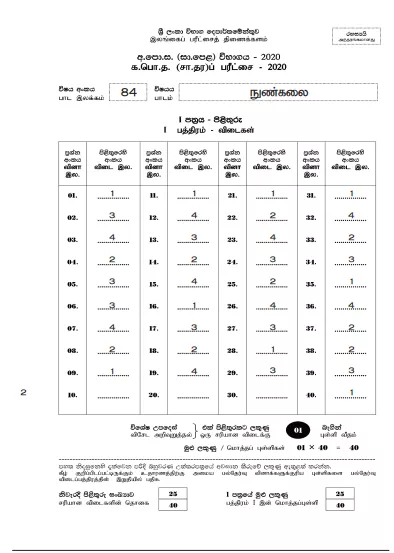2020 O/L  Arts And Crafts Marking Scheme | Tamil Medium