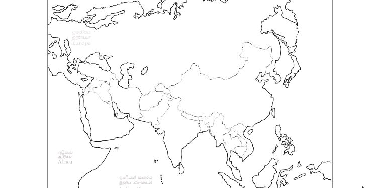 Empty Asia Europe Map for Practice G.C.E O/L Examination Map Marking
