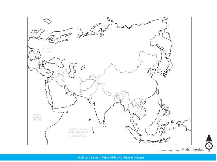 Empty Asia Europe Map for Practice G.C.E O/L Examination Map Marking