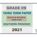 2021 Grade 09 Health 3rd Term Test Paper | Southern Province