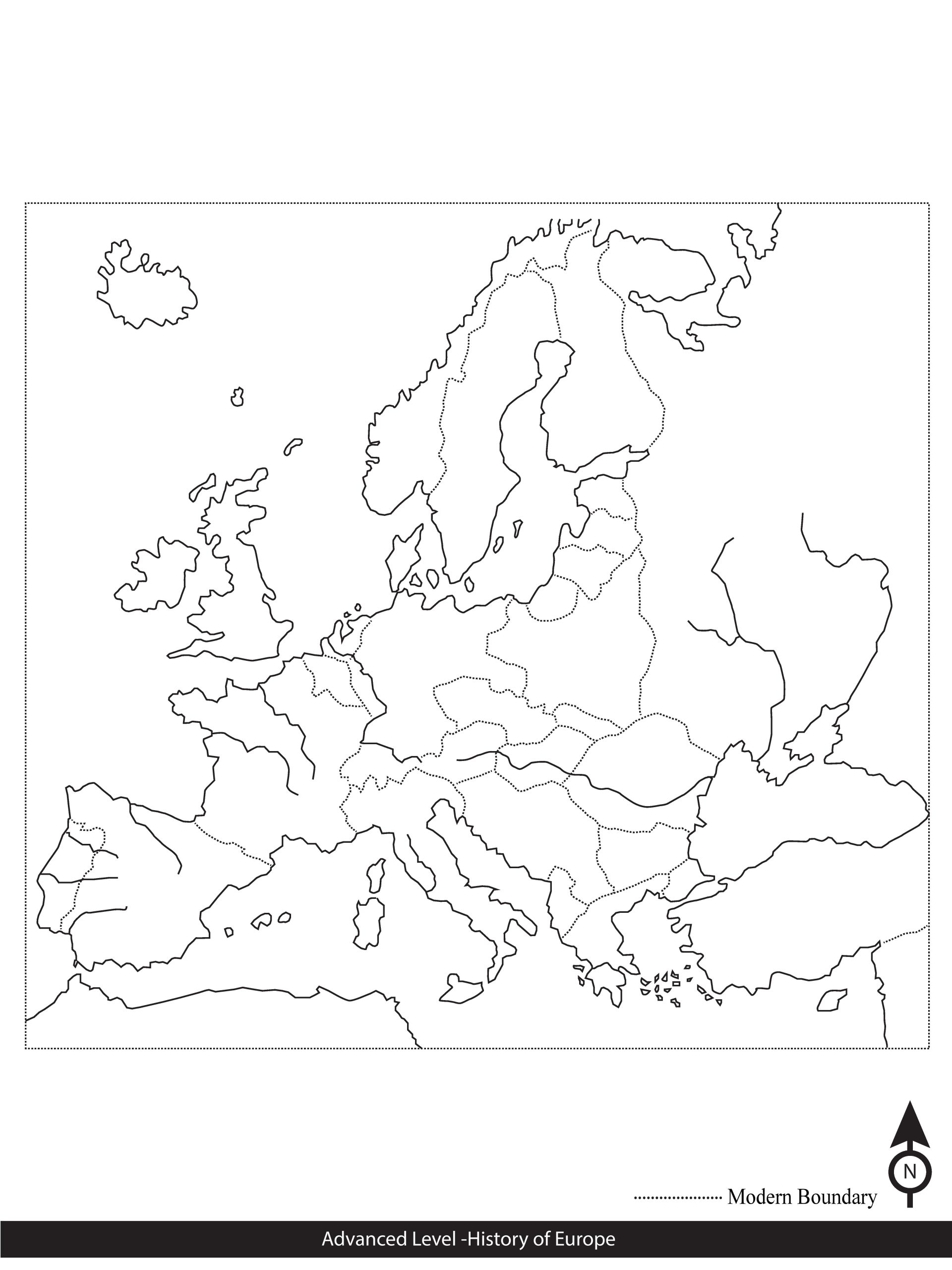 Empty Europe Map for Practice G.C.E A/L History of Europe Map Marking in Exam