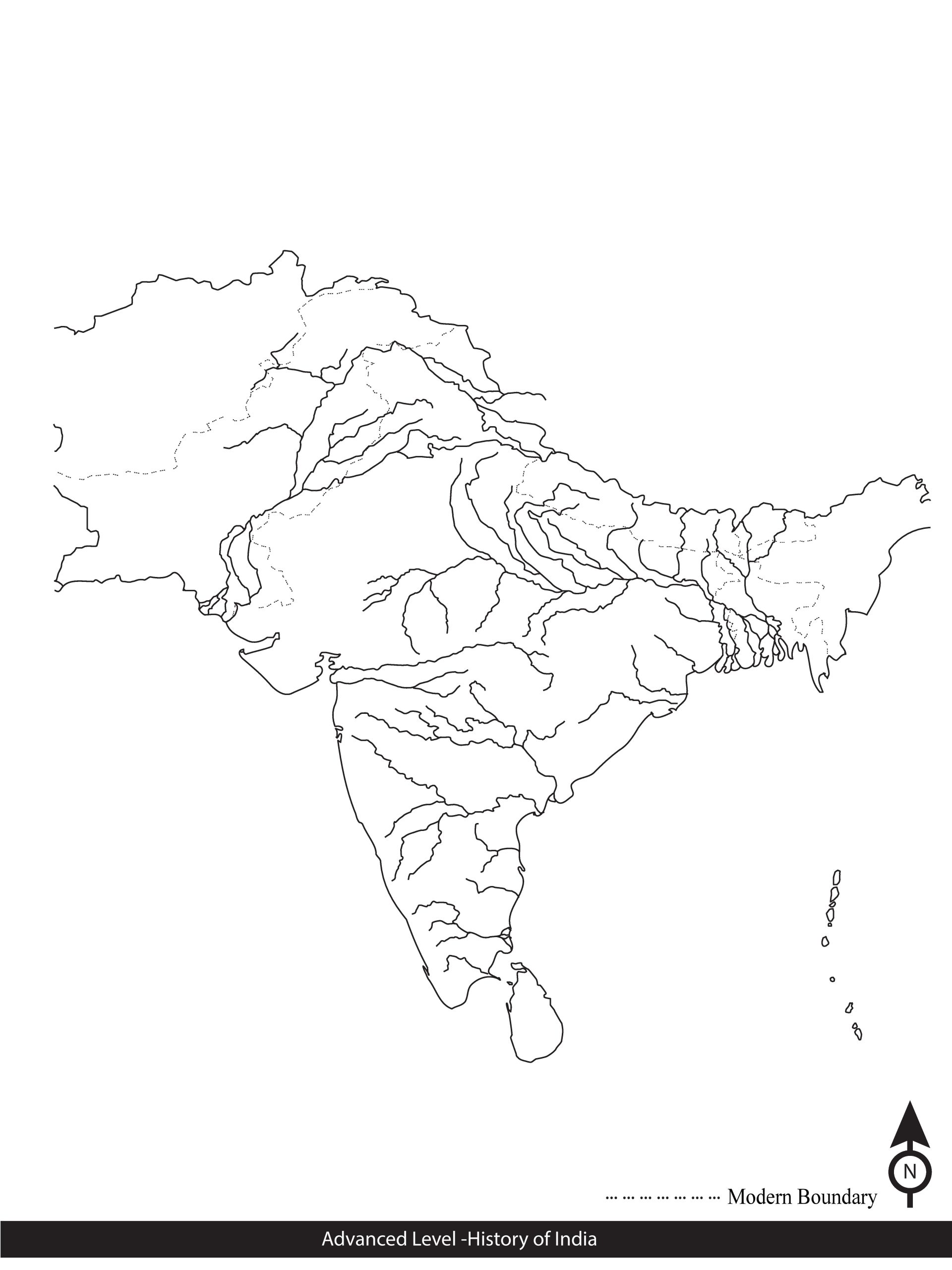 Empty India Map for Practice G.C.E A/L History of India Map Marking in Exam