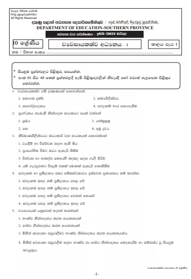 2021 Grade 10 Entrepreneurship Studies 3rd Term Test Paper | Southern Province