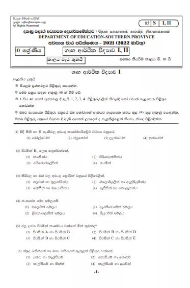 2021 Grade 10 Home Science 3rd Term Test Paper | Southern Province