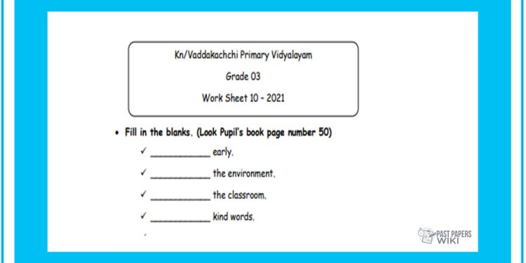 Grade 03 English Language - Worksheet 10