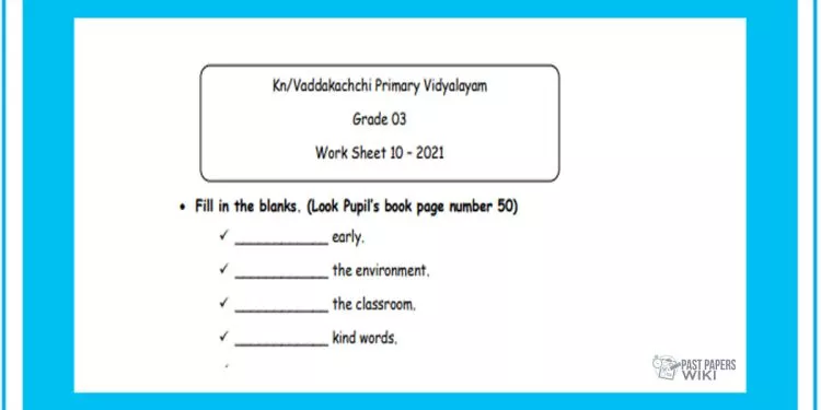 Grade 03 English Language - Worksheet 10