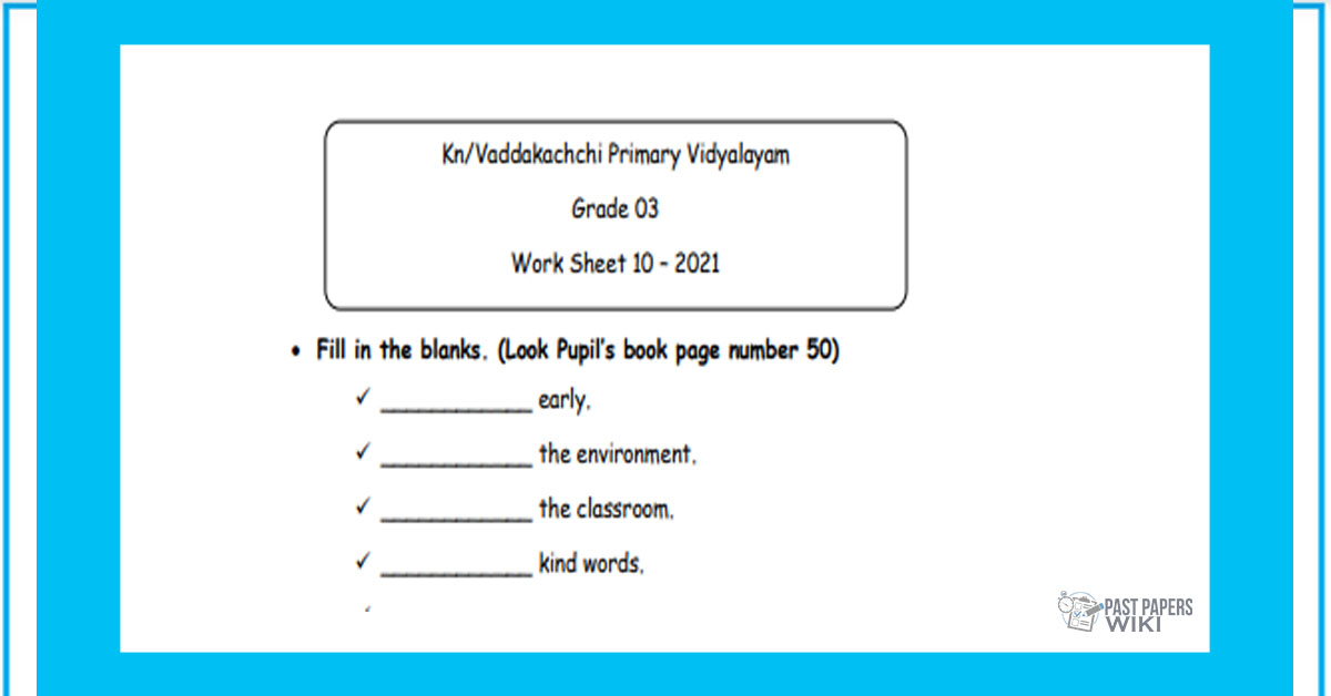 Grade 03 English Language - Worksheet 10