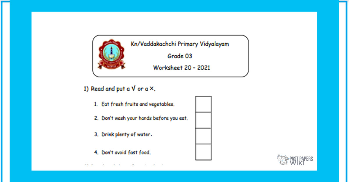 Grade 03 English Language - Worksheet 20