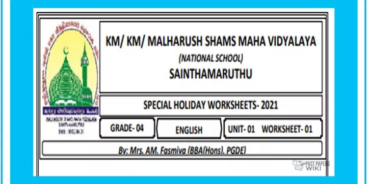 Grade 04 English Language - Worksheet 01