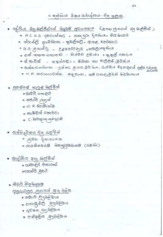 Grade 11 Art Notes in Sinhala Medium