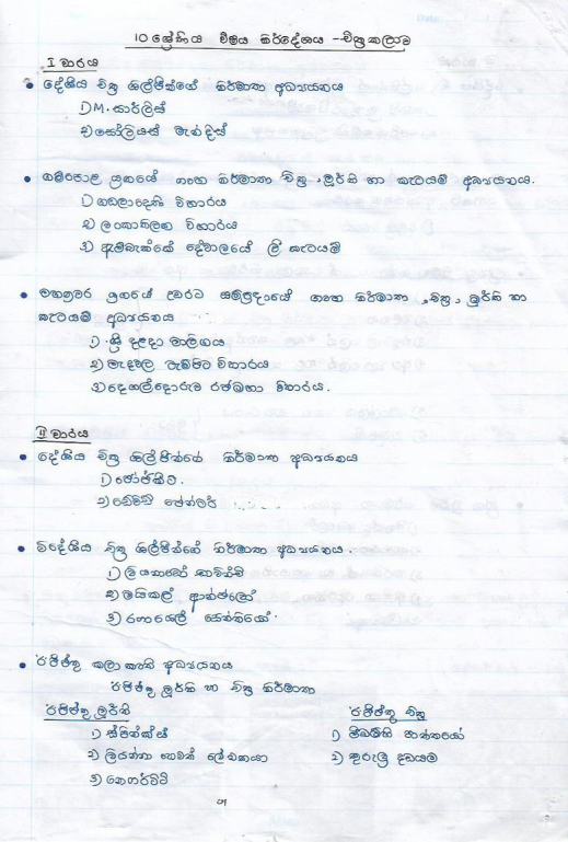 Grade 10 Art Notes in Sinhala Medium