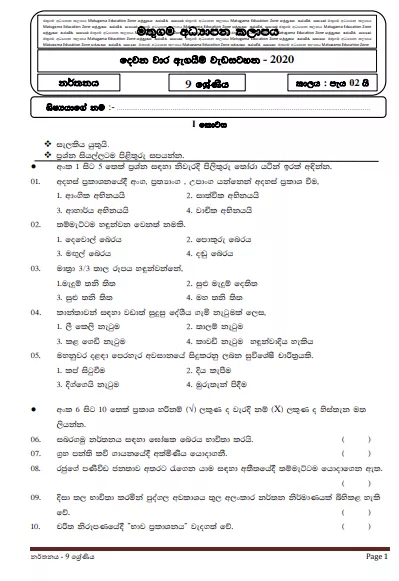 Grade 09 Dancing Second Term Test Paper with Answers 2020