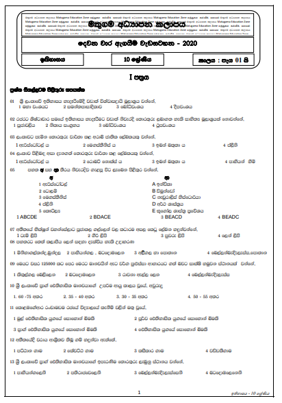 Grade 10 History Second Term Test Paper with Answers 2020