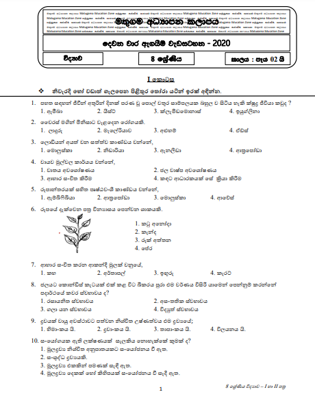 Grade 08 Science Second Term Test Paper with Answers 2020