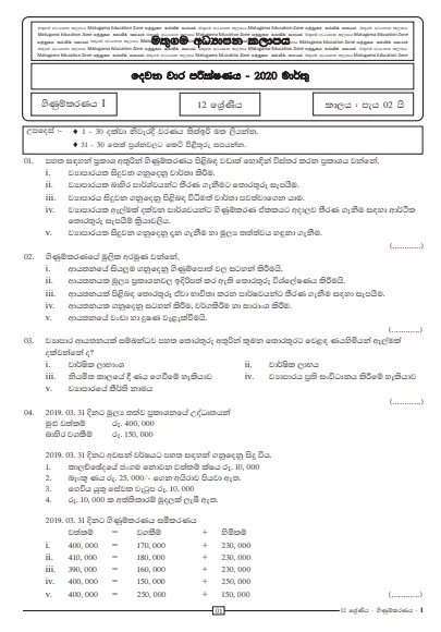 Grade 12 Accounting Second Term Test Paper with Answers 2020