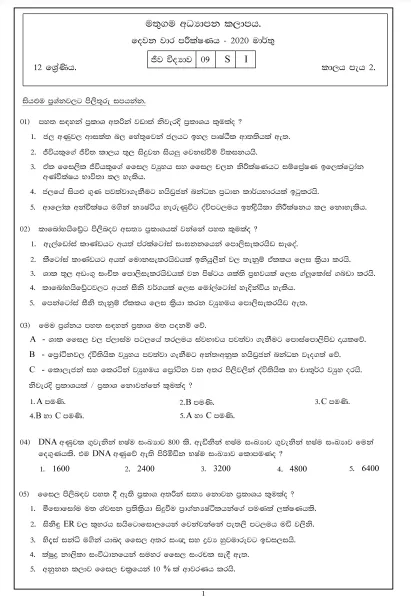 Grade 12 Biology Second Term Test Paper with Answers 2020