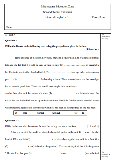 Grade 12 General English Second Term Test Paper with Answers 2020