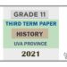 Uva Province Grade 11 History 3rd Term Test Paper 2021 - Tamil Medium
