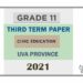 Uva Province Grade 11 Civics Education 3rd Term Test Paper 2021 - English Medium
