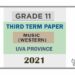 Uva Province Grade 11 Western Music 3rd Term Test Paper 2021 - English Medium