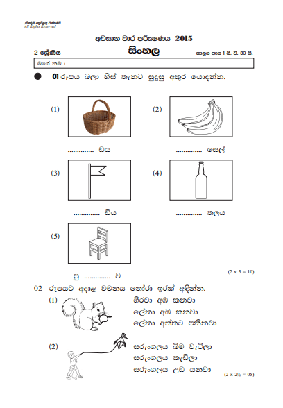 grade 2 exam papers sinhala medium term 2