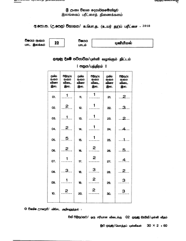 2018 A/L Geography Marking Scheme Tamil Medium