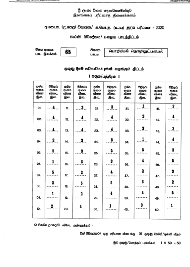 2020 A/L ET Marking Scheme Tamil Medium(Old Syllabus)