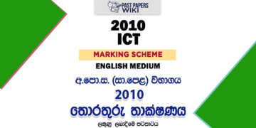 2010 O/L Information And Communication Technology Marking Scheme | English Medium