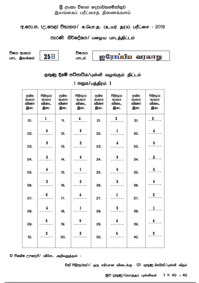 2019 AL History of Europe Marking Scheme Tamil Medium(Old Syllabus)