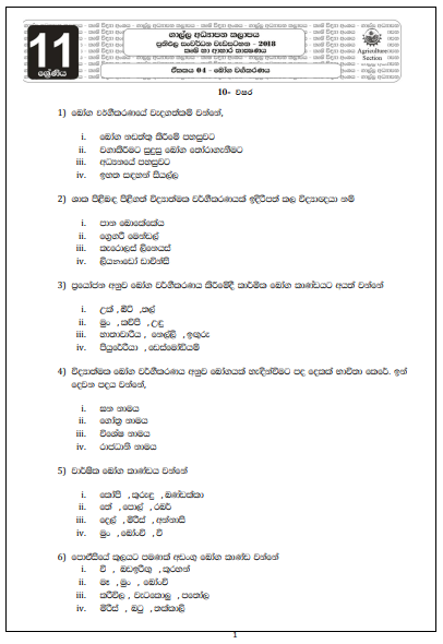 Grade 11 Agriculture Lesson 04 - Unit Test Papers with Answers