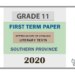 Grade 11 Appreciation of English Literary Texts 1st Term Test Paper 2020 - Southern Province