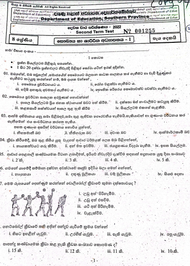 2022 Grade 08 Health 2nd Term Test Paper | Sinhala Medium