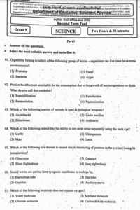 2022 Grade 09 Science 2nd Term Test Paper | English Medium