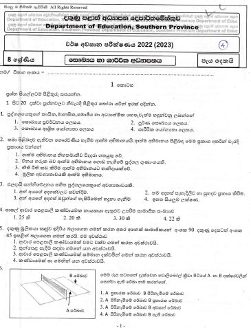 2022 Grade 08 Health 3rd Term Test Paper | Sinhala Medium