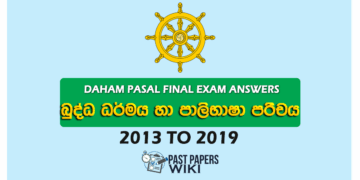 Daham Pasal Final Exam Answers (Pali Abhidharma) 2013 to 2019