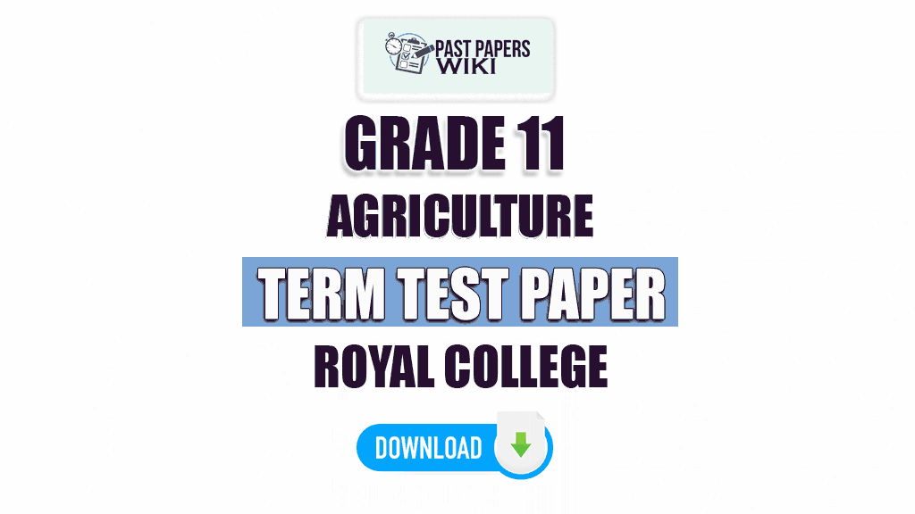 Royal College Grade 11 Agriculture 2nd Term Test Paper 2023 | Tamil Medium