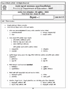 2023(2024) Grade 08 Science 3rd Term Test Paper | North Western Province